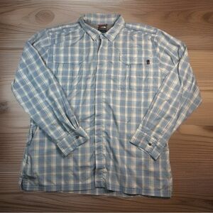 The North Face Button Shirt Mens XXL Blue Plaid Vented Rolled Long Sleeve Pocket